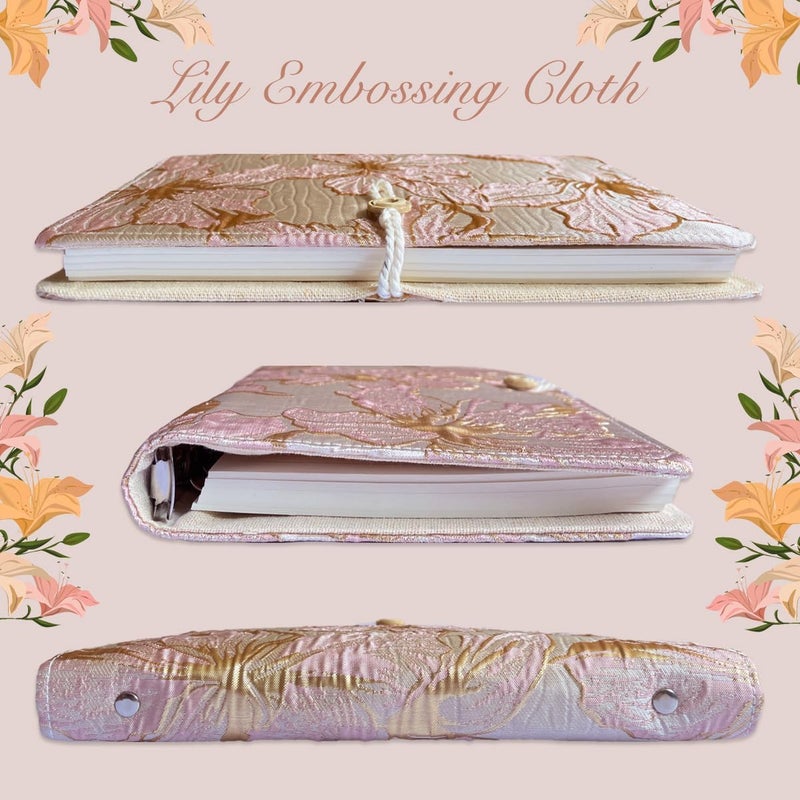 ipoul A5 Binder, 6 Ring Binder, Refillable Notebook, Embroidery Journal, Budget Binder, 6"x8", Lined Notebook, Ruled Paper, Travelers Journal, Gift for Women, Planner Binder, Lily Flower, Pink - Image 3